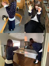 バイカラー ドット柄 ニットカーディガン【秋用・スタイル・薄手】