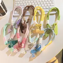 マカロンカラーのスマホストラップ【可愛いチーズチャーム付き・軽量・肩掛け用】