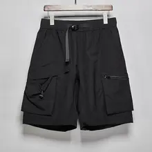ハーフパンツ メンズ カーゴ ワイド ルーズ カジュアル ブラック 夏