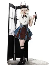 ロリータ蒸気朋克シャツとウエストベルト付き半袖スカート【イギリス学院風・セットアップ対応】