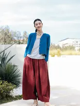 春季の文芸スタイル立体的な浮彫デザインカジュアルパンツ【純綿・ワイドレッグ・バルーンパンツ】
