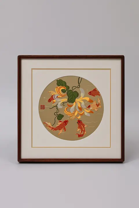 南京雲錦研究所の金刺繍 鯉の壁掛けアート【中華風・伝統工芸】