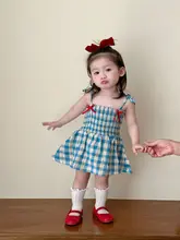 かわいいチェック柄のベビー用ノースリーブワンピース【夏用・連体衣・女の子用】
