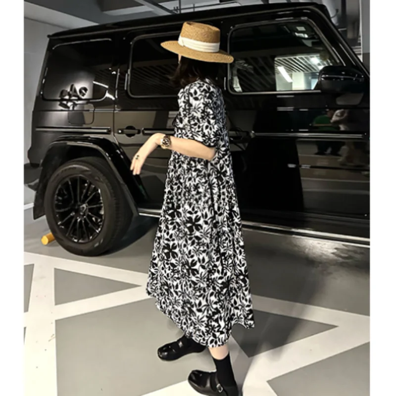 フラワープリント系リボン付きロングワンピース【大きいサイズ・ゆったりデザイン・スタイルアップ効果】（セットアップ対応）