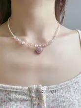 白桃ローズデザイン ネックレス【エレガント・ジェムストーン・ロングチェーン】