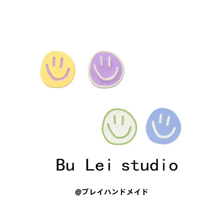 笑顔モチーフのカラーブロックイヤーカフ【春夏・ノーホール・耳元を彩るデザイン】