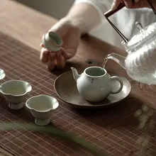 アンティーク風青磁製ティーセット【ティーポット・高足杯・4個セット・ギフトボックス付き】