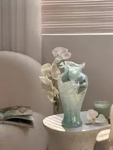 フランス風 ブルーグラス花瓶【レトロデザイン・デスク装飾用】
