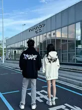 デザイン性のあるカップルフード付きスウェットシャツ【秋冬用・裏起毛・トレンド感満載・個性的】（セットアップ対応）
