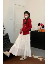 極上の柔らかさ ホワイトケーキスカート【ハイウエスト・Aライン・フレンチデザイン・ロング丈】