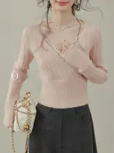 ピンクの長袖ニットセーター【女性用・秋冬・絶妙なフィット感】