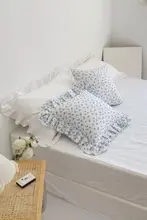 ブルーローズデザインのフリルクッションカバー【全棉・ロマンティック・レトロ】