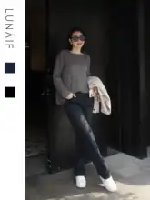 LUNAIF レディース 加圧ストレートデニムパンツ【梨型スタイル・裏起毛・長丈】