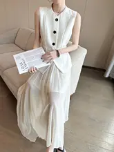 白色のラウンドネックベルト付きスーツベスト【女性用・フィット・ファッショナブル】（ セットアップ対応）