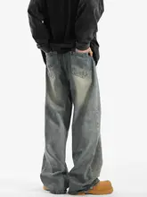 冬季用 メンズデニムパンツ【ウォッシュ加工・フリースライニング・ワイドレッグ・フィット】