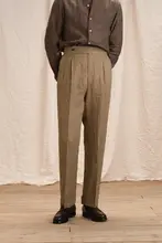 リネン製 おしゃれなチェック柄パンツ【メンズ・ナポリスタイル・クラシック】