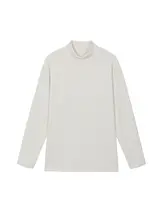 温かなテクスチャーの白鹅绒ハイネックロングスリーブTシャツ【秋用・フィットデザイン・柔らかい杏色】