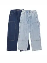 定番ダブルニーハイストリートヴィンテージ加工 ワークパンツ【多ポケット・フィット・デニム】