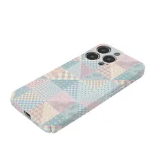 清新でシンプルなチェック柄の淡紫色フィルム二合一スマホケース【iPhone・Android対応】