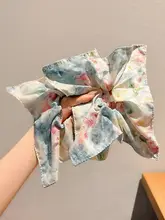 オイルペイント風 フラワープリントスクエアハンカチ 大きなヘアゴム【低いポニーテール・お団子ヘア用】