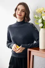 科蒙博カ 半高領オフショルダー デザインニットセーター【女性用・ウール混・秋冬用】