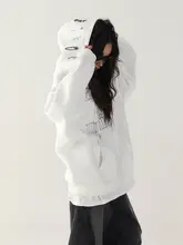 ストリートスタイルのフード付きジッパーカーディガン【ルーズフィット・ロゴプリント・女性用】