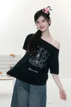 Tシャツ レディース 半袖 白 ケーキ柄 バレエ風 ワンショルダー ゆったり 夏「ELEVEN SLEEP」