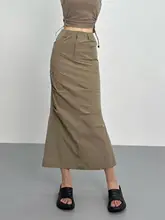 工装速乾半身スカート【夏用・フリル・フィッシュテール・アメリカンヴィンテージ・ロン  グ丈・バックスリット】