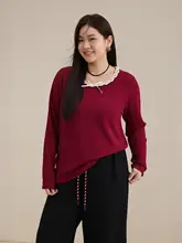 大きいサイズのフラワーレース付き女性用トップス【春用・ゆったりフィット・丸首デザイン】