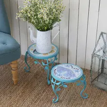 植物用金属花架【モザイク陶器天板・庭やバルコニーに最適】（セットアップ対応）