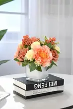 ガラス製角杯のテーブル装飾用造花【ビジネス会議・リビング・ホテル展示用】