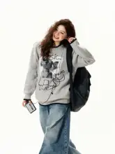 アメリカンヴィンテージデザイン！小犬モチーフのクルーネックセーター【秋用・ゆったりシルエット・着回しやすい】