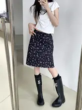 夏用フラワープリントミディスカート【ウエストゴム・ストレート・女性用・可愛いデザイン】（セットアップ対応）