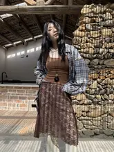 高腰レース透かしAラインスカート【春秋用・中長丈・女性向け】