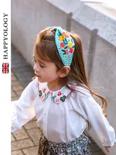 かわいい刺繍入り布製女の子用ヘアバンド【子供用・英倫スタイル】