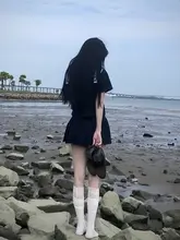 水色セーラー襟短袖JK制服【紺色の百褶スカート・セットアップ対応】
