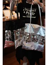 トートバッグ ショルダーバッグ キャンバス スパンコール おしゃれ 大きめ ピンク ブラック シルバー 秋冬 着回し きれいめ