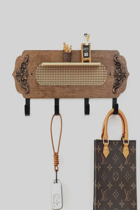 アールデコスタイルの壁掛け収納ラック【靴箱・コートフック・バッグ・鍵用】