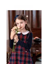 チェック柄のフェイク2ピースワンピース【子供用・春秋用・学院風】（セットアップ対応）