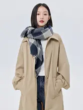 桑蚕丝ライセール素材のロングトレンチコート【ベルト付き・カーキ色・クラシックデザイン】