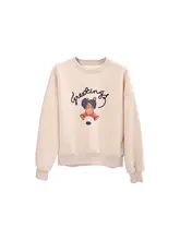 可愛いクマプリントの裏起毛プルオーバー【冬用・ルーズフィット】