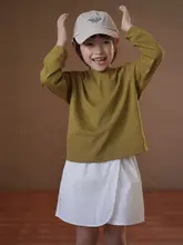 春秋用 子供向けグリーン長袖Tシャツ【伸縮性のあるニット・クルーネック】