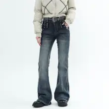 XFX 高腰デニムパンツ【アメリカンヴィンテージ・ストレート・フレアシルエット・ウォッシュ加工】