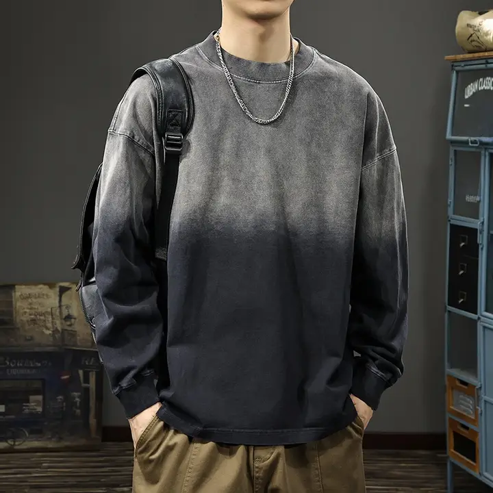 グラデーションウォッシュ加工長袖Tシャツ【ルーズフィット・コットン・アメリカンスタイル】