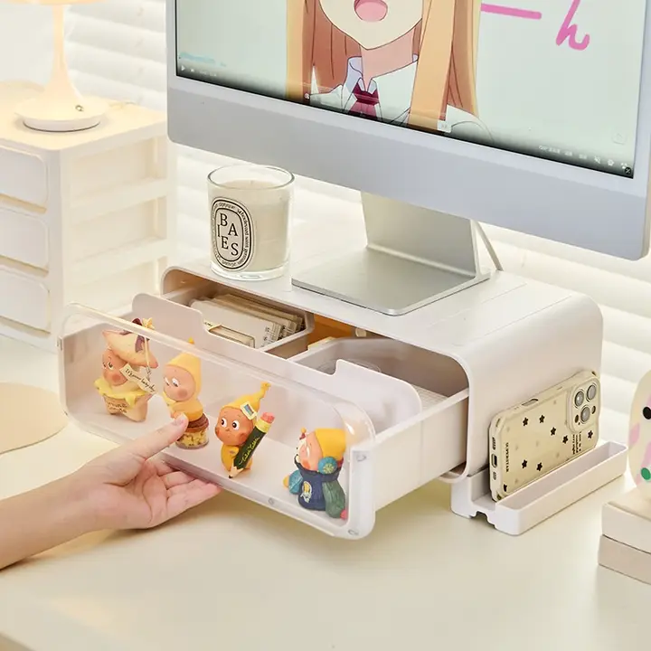 デスクトップ用昇降ラック【収納ボックス・オフィス・モニター用】