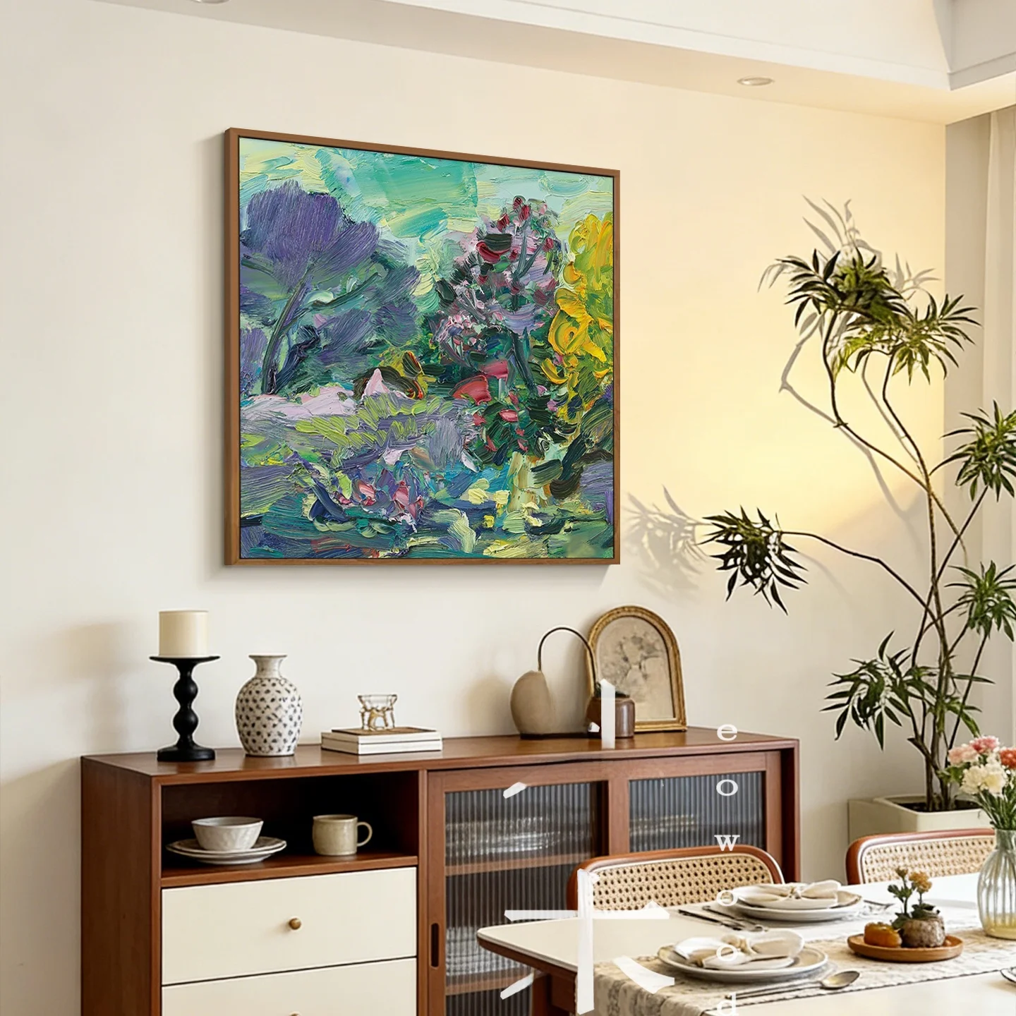 春の花が咲く中華風オフィス用手描き油絵：風景画 インテリアの選定基準と実際の適用シーン