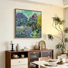春の花が咲く中華風オフィス用手描き油絵【現代風・茶室装飾】