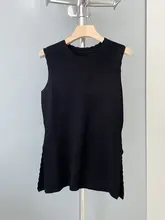 波浪デザインの雲ニットベスト【レース襟・サイドスリット・シンプルスタイル・夏用】