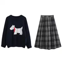 可愛い犬キャラクターのセーターとスカートセット【秋冬用・2点セット・キッズ】