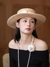 春夏用 レディースハット【平頂デザイン・ホワイト・大きなリボン付き・UVカット】